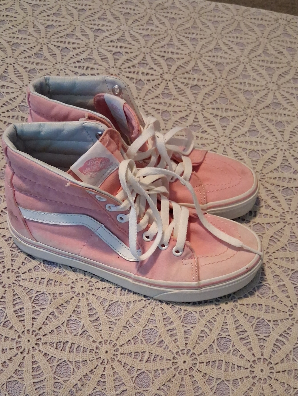 Vans Pink High-Top Canvas Sneakers with White Side Stripe and Laces